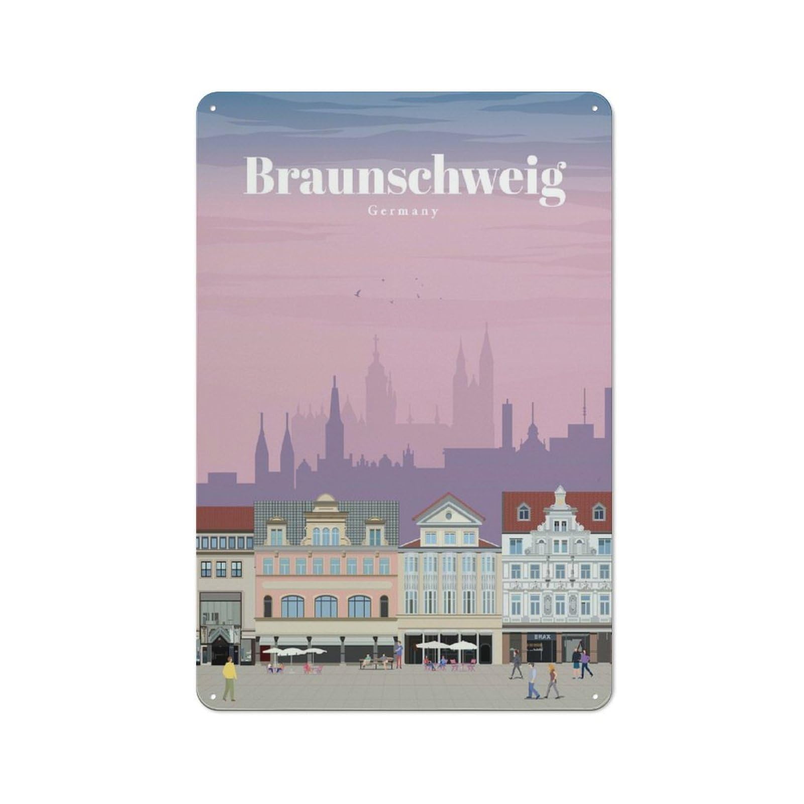 Junmoney Travel To Braunschweig Vintage Tin Sign 30X20cm For Dining Room Or Kitchen, For Themed Interiors In Kitchens And Dining Spaces