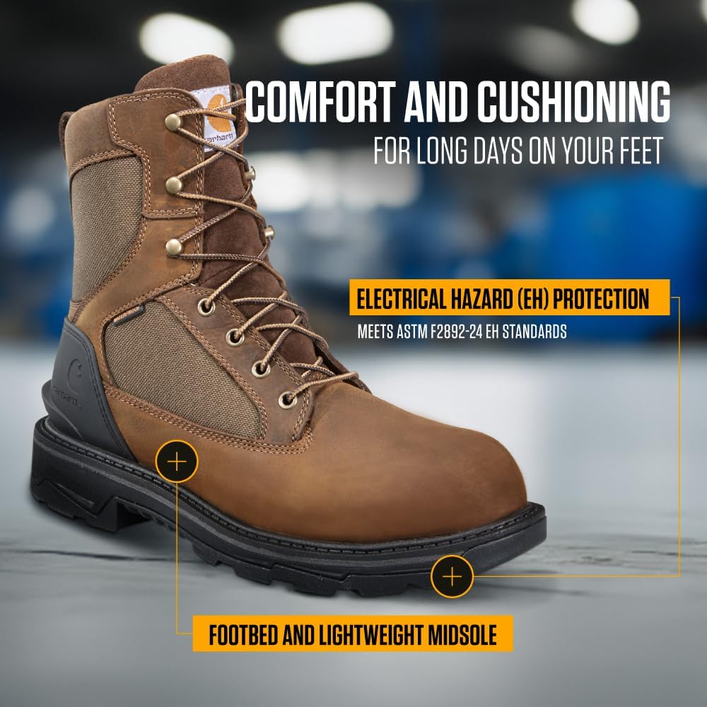 Carhartt Ironwood Waterproof Work Boots for Men - 8-inch, Reinforced Oil-Tanned Leather with Breathable Membrane, EH & Slip-Resistant Outsoles