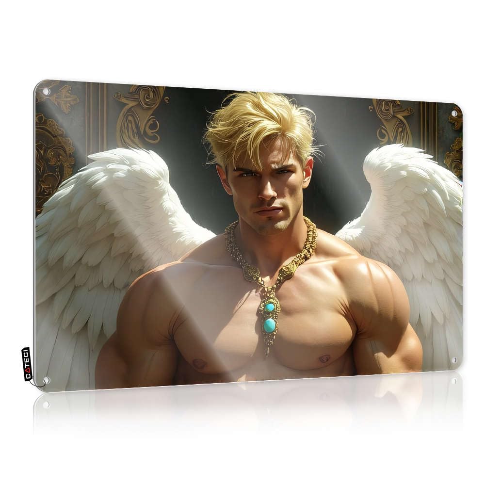 Wall, Funny Vintage Signs Farm Birthday Golden Wings, Muscular Chest, Ornate Necklace. | Rustic Aesthetic Wall Art(20X30CM)