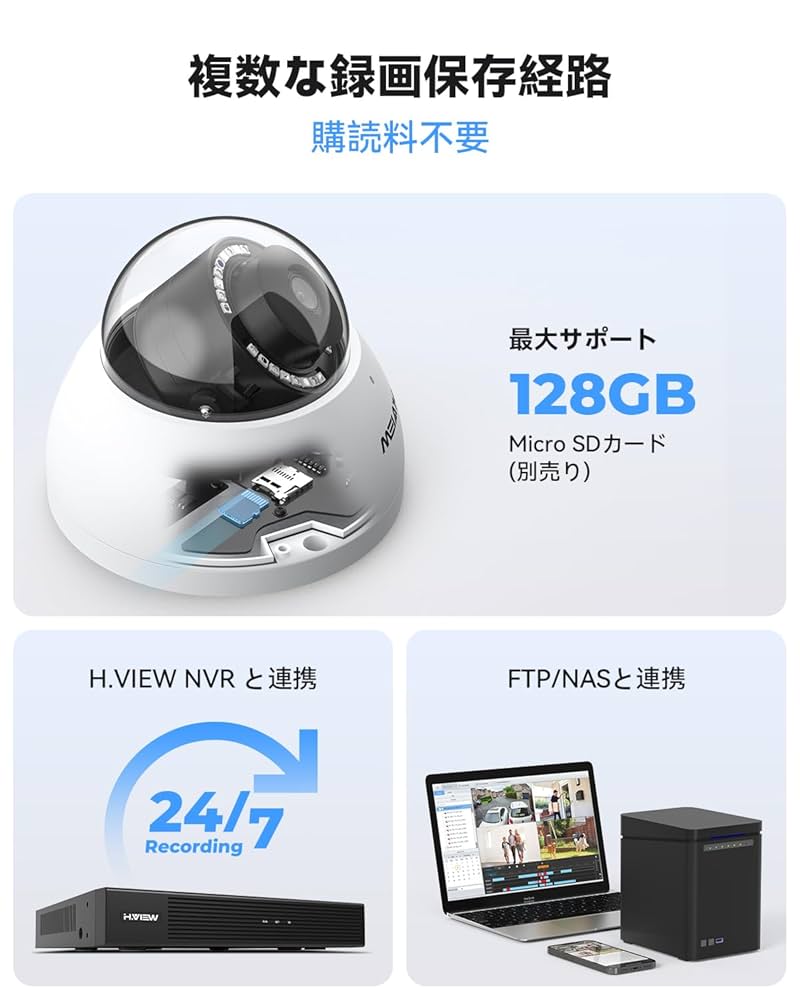 H.View ドーム型防犯カメラ 4K 赤外線 防犯カメラ 監視カメラ 800万 Amazon.co.jp: H.View ドーム型防犯カメラ PoEカメラ 500万画素