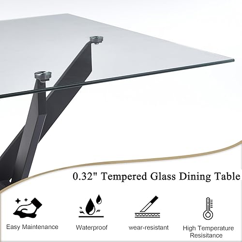 Miniatura 146 de Mesa de comedor de cristal de 51 pulgadas para 4, mesa de comedor rectangular contemporánea con parte superior de vidrio templado y patas de acero