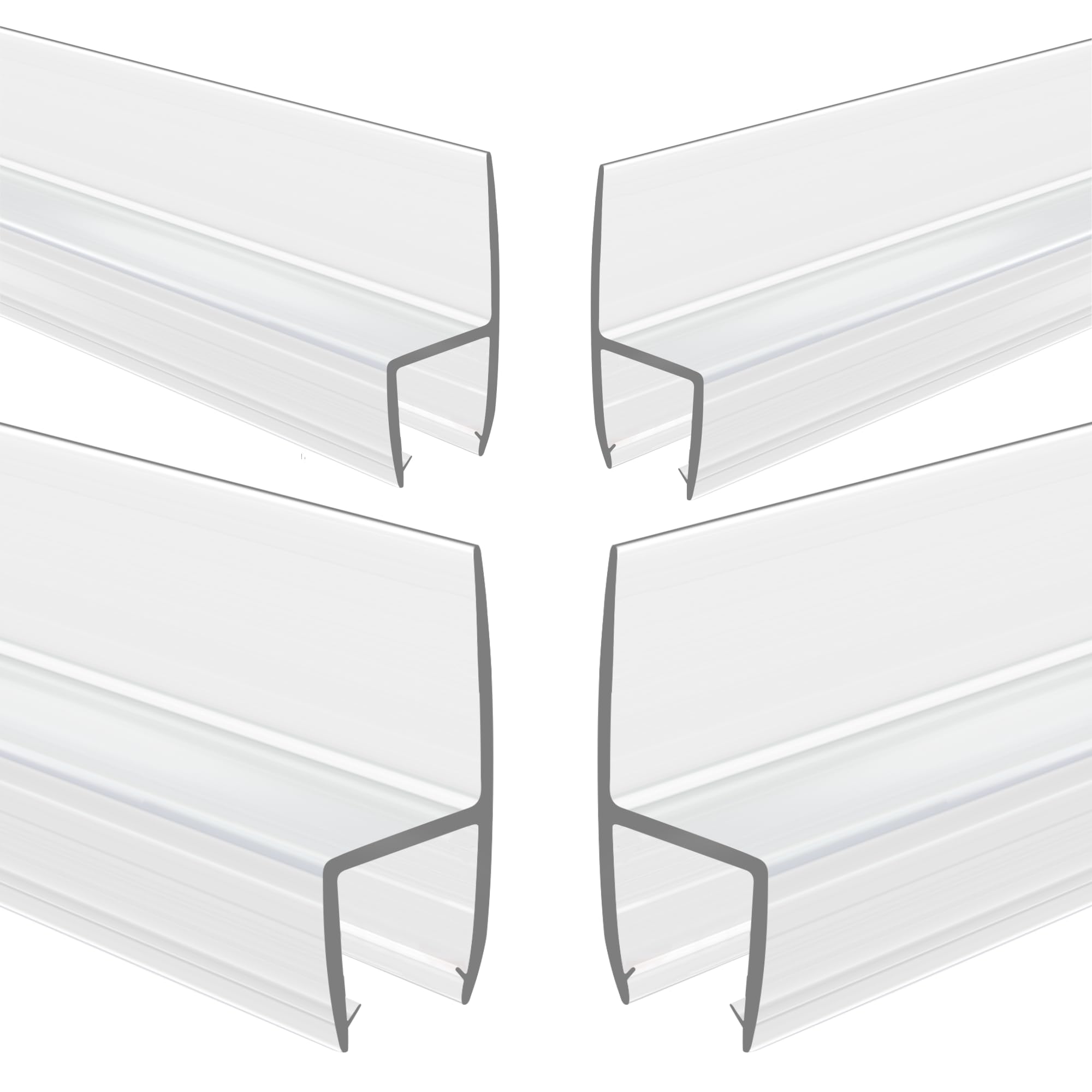 Photo 1 of ***DAMAGED - SEE NOTES/PICTURES*** GEZMR 4-Pack Frameless Shower Door Side Seal Strip Shower Door Bottom Seal Shower Door Sweep for 1/4 Inch Thick Glass, Vertical H-Type Glass Door Seal Stop Leaks. (4-Pack x 45" Length)