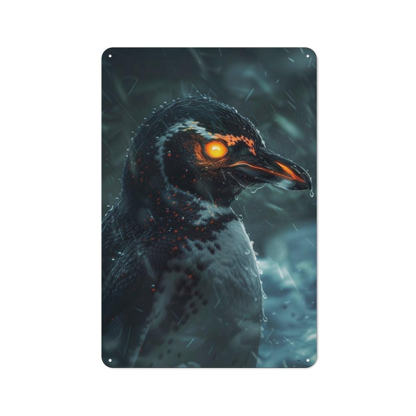 Junmoney Glowing Eyes Penguin Retro Metal Sign With Design 30X20cm, Weathered Look Shed Wall Plaque For Garage, Workshop, Shed Or Utility Room