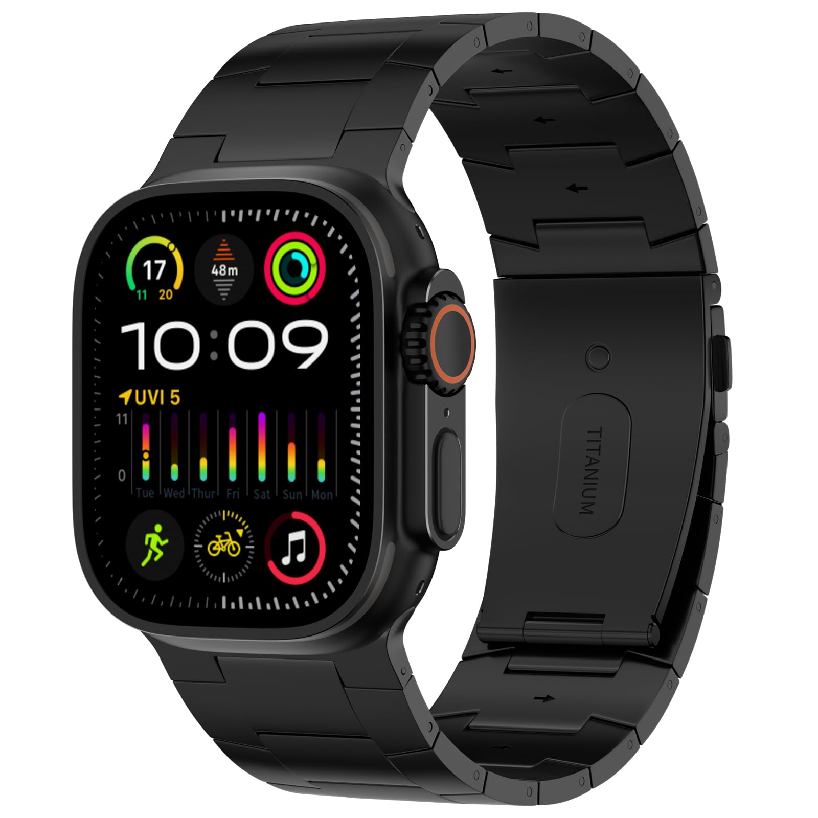 ACESTAR Full Titanium Band Compatible with Apple Watch Ultra 49mm / Ultra 2 49mm / Series 10 46mm, 26mm Wide Adjustable Links with Titanium Folding