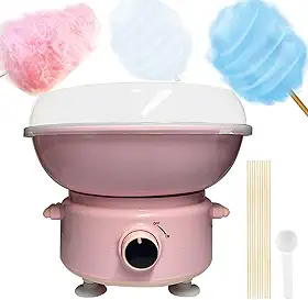 Máquina de algodão doce, mini máquina de algodão doce para crianças, máquina de doces para presente de Natal, casa, festa de aniversário, família, inclui 20 palitos de algodão doce e colher de açúcar