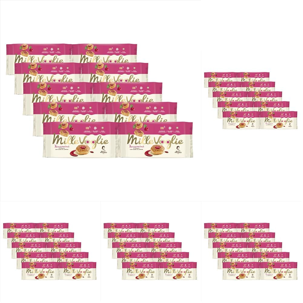Matilde Vicenzi - Bocconcini di Pasta Sfoglia, Croccanti e Delicati, Snack Dolce di Raffinata Pasticceria Ripieno di Farcitura al Lampone, Formato Scorta, 10 Confezioni Singole, 900 gr