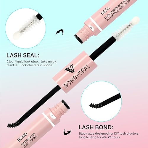 Miniatura 4 de VAVALASH Kit de extensiones de pestañas individuales con 72 unidades de 0.315 a 0.630 pulgadas, mezcla de racimos de pestañas para unir y sellar,