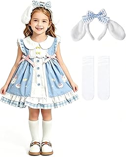 Girls Sleeveless Lolita Style Dress with Bunny Ear Headband Socks Cute Cartoon Dresses for Kids
