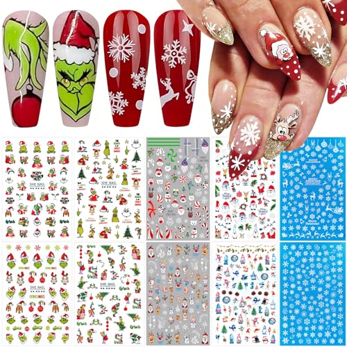ZHUORUE Nagelsticker Weihnachten, Nail Sticker 10 Blatt, Nagelaufkleber Weihnachten Schneeflocke Rentier, Nagelsticker Selbstklebend, Gr-inch Weihnachtssticker Nägel