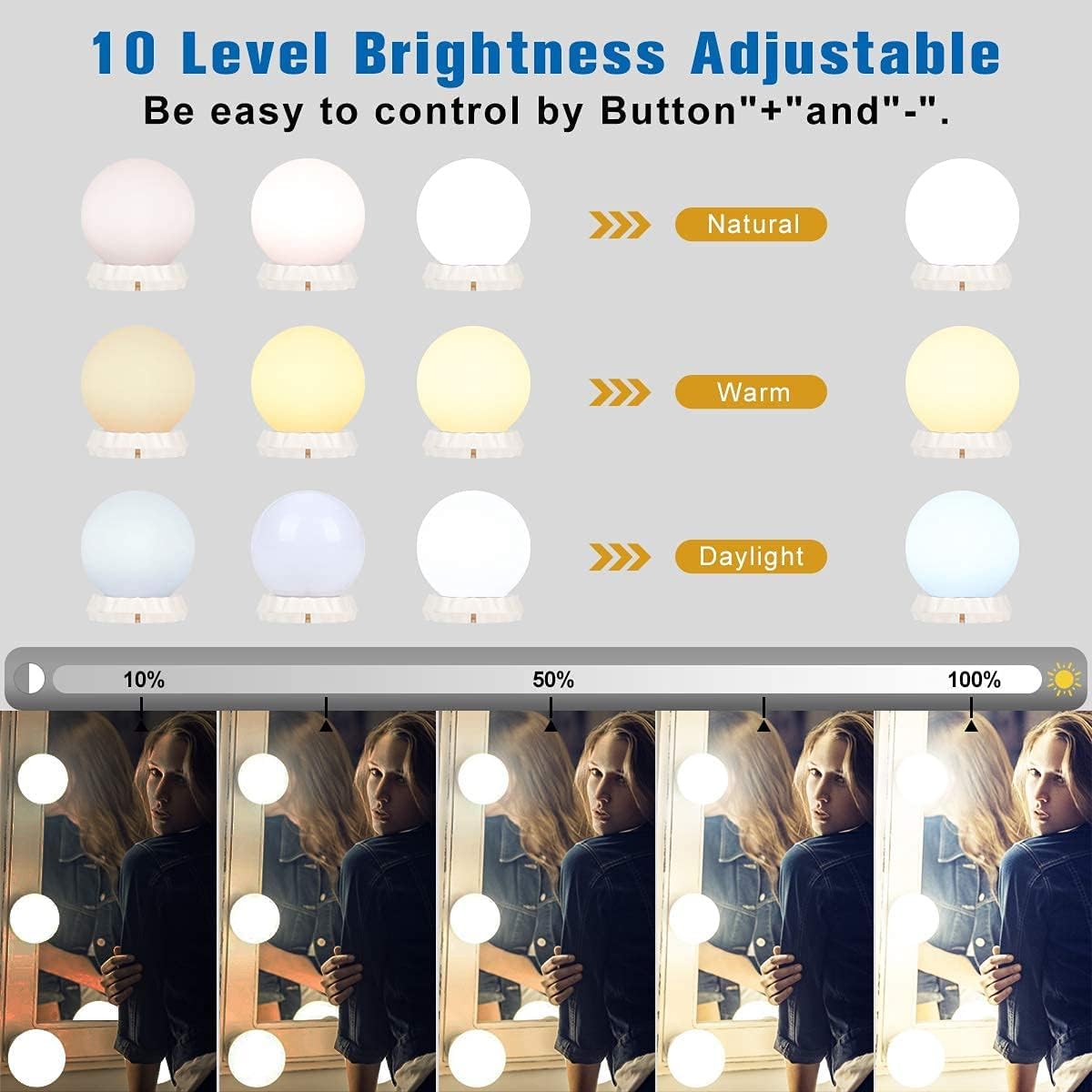 REPISH Led Vanity Mirror Lights with 10 Dimmable Bulbs 3 Color Modes, Hollywood Style Makeup Lights for Mirror | Bathroom | Dressing Room | Mirror Light | Fixture Lights | 2