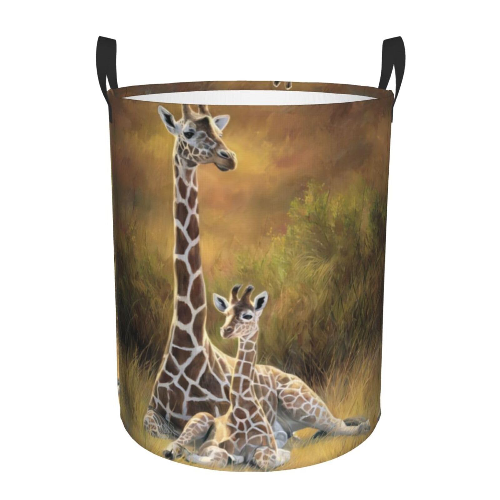 S Circular Hamper – Collapsible giraffe mum and baby Print Laundry Basket