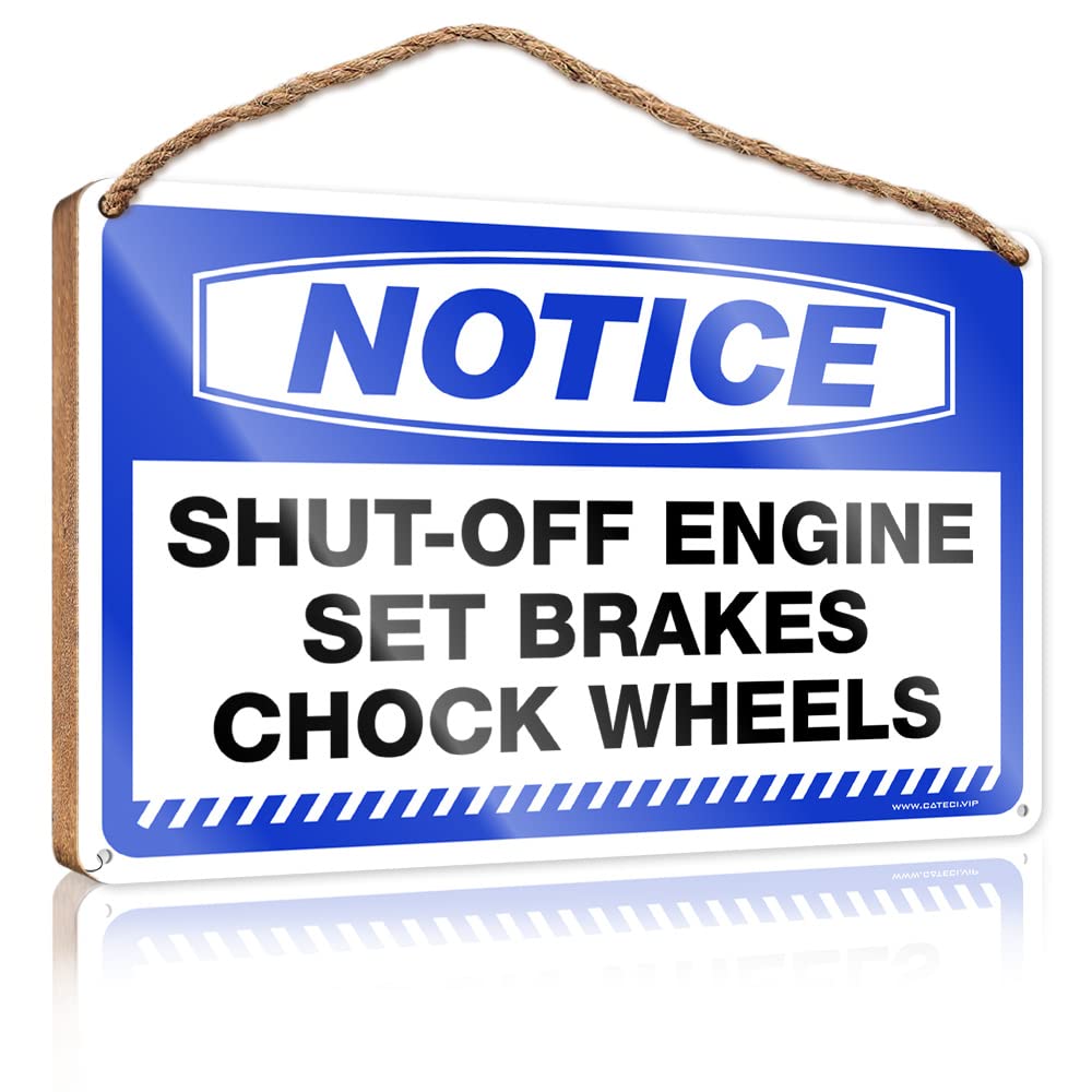HELIOFORGE Funny Plaques For Men Notice Shut-Off Engine Set Brakes Chock Wheels Wooden Sign(15X28CM)