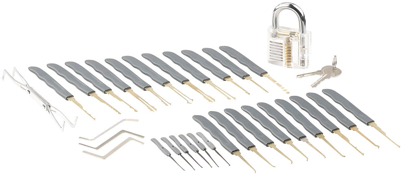 AGT Dietrich Set Profi: Profi-Lockpicking-Set mit 32 Werkzeugen und 4 Übungsschlössern (Dietrich Schlüssel, Lockpicker, Pick)