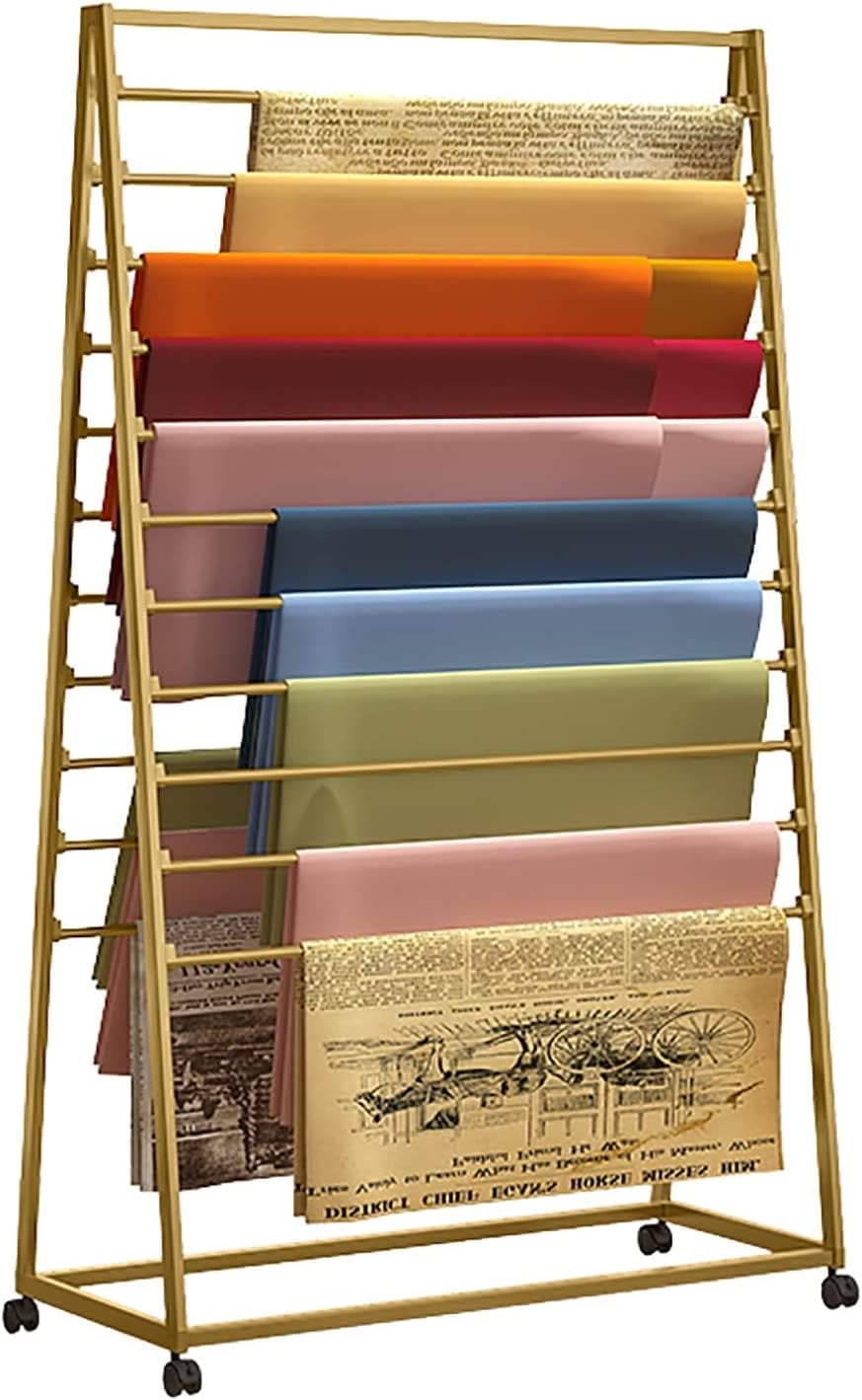 YNBSHGAA Ribbon Holder Organizer Display Stand Tall Wrapping Paper Storage Stand, Rolling Metal Display Rack with Detachable Crossbar, Flower Shop/Retail Stores/Craft Room Us,Gold-70x40x165cm
