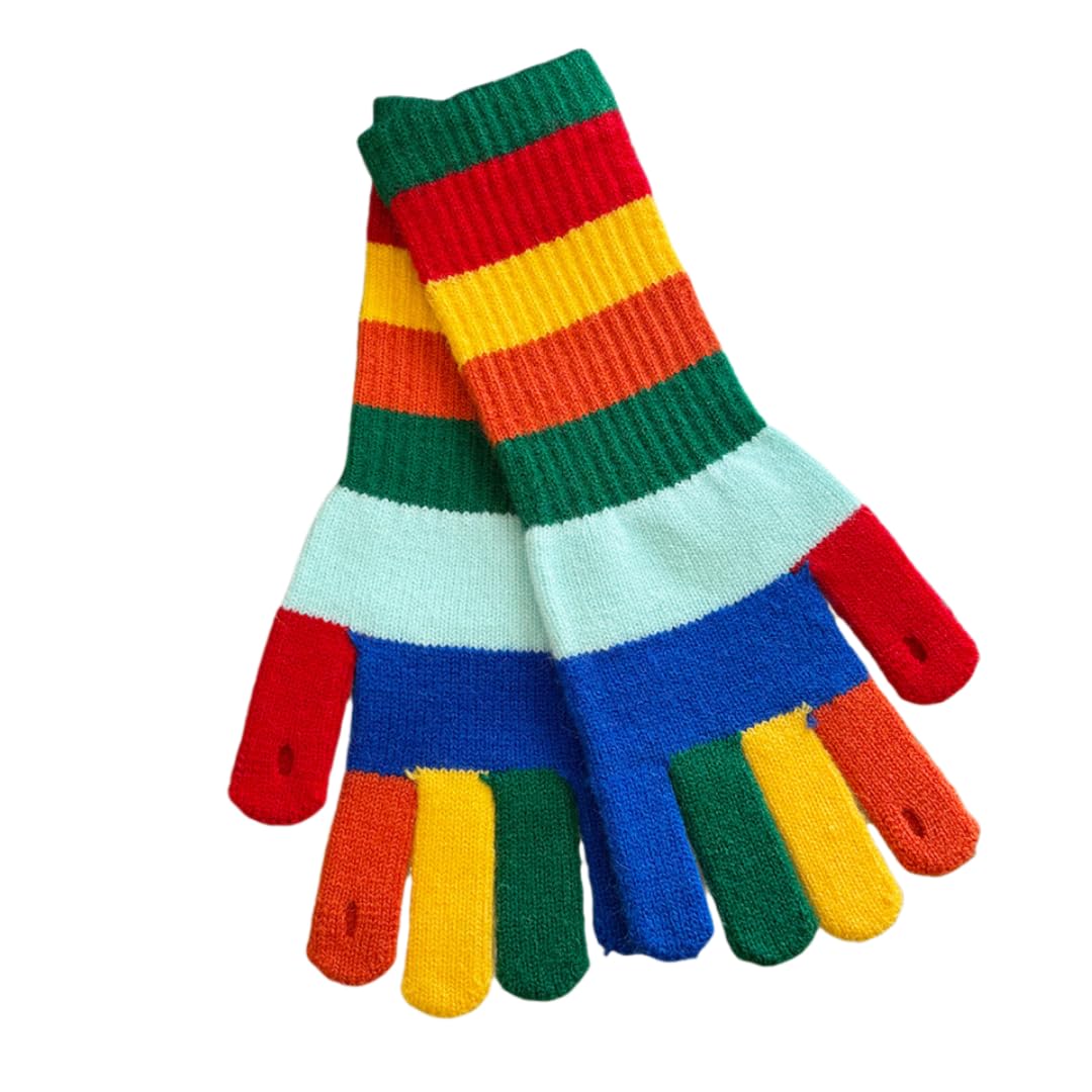 JINZIJINYU Rainbow Stripe Fingerless Gloves Winter Long Cycling Touchscreen Split Finger Gloves - Rainbow Colors