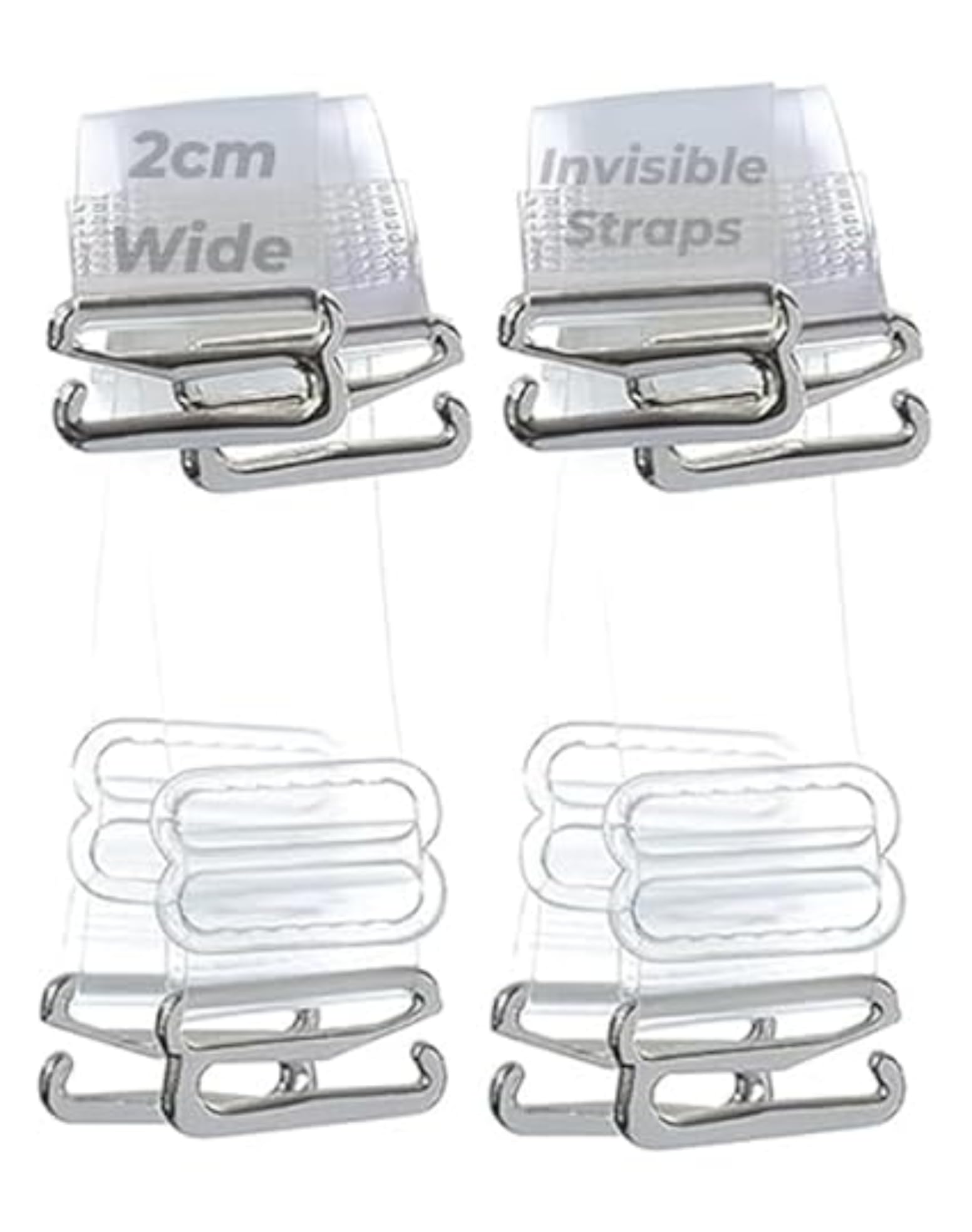 Clear Bra Straps, 2cm Wide Adjustable Transparent Shoulder Straps, Skin-Friendly Silicone with Silver-Plated Hooks