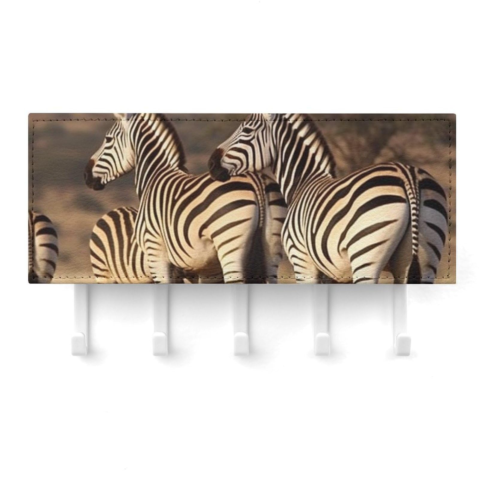 Fekiloot White Zebras On South Africa Key Holder For Wall Adhesive, No Drilling, Key Hooks With 5 Hooks Wall Mounted, Self Adhesive Keys Rack For Entryway, Hallway, Living Room, Kitchen, Office