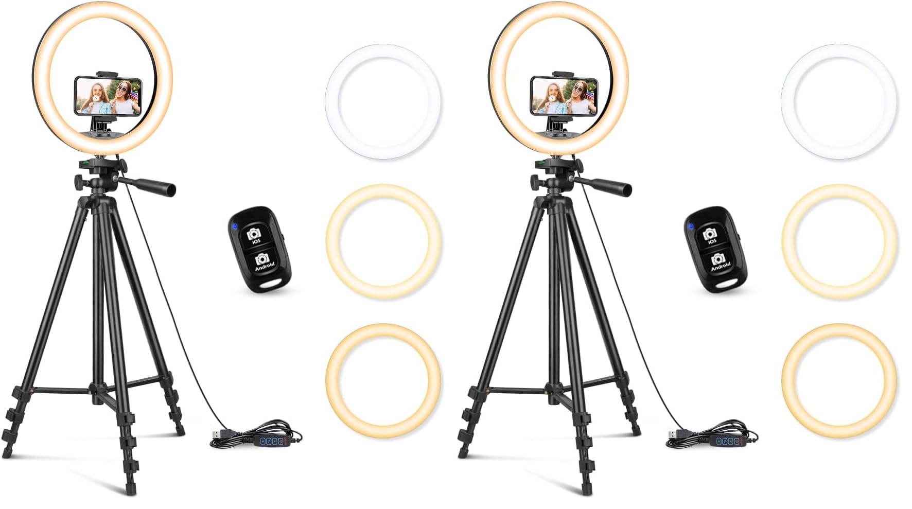 Sensyne 12'' Ring Light with 50'' Extendable Tripod Stand, LED Circle Lights with Phone Holder for Live Stream/Makeup/YouTube Video/TikTok, Compatible with All Phones (Pack of 2)