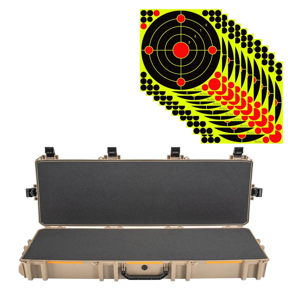 Pelican V800 Vault Double Wheeled Scoped Rifle Case, Tan, Bundle with 12x12 Splatter Shooting Target Stickers, 10-Pack