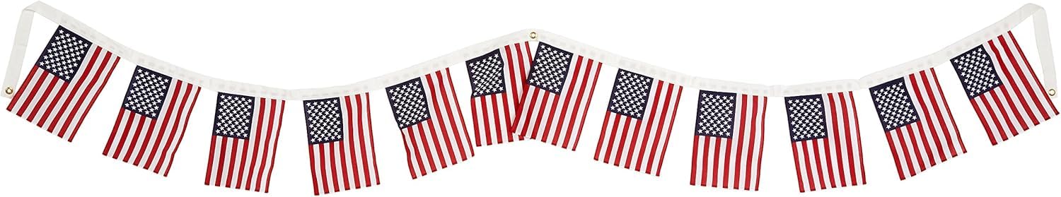 Annin Flagmakers (41320) PolyCotton American Flag Garland, Made in USA, 12 Flags - 12 Feet Long
