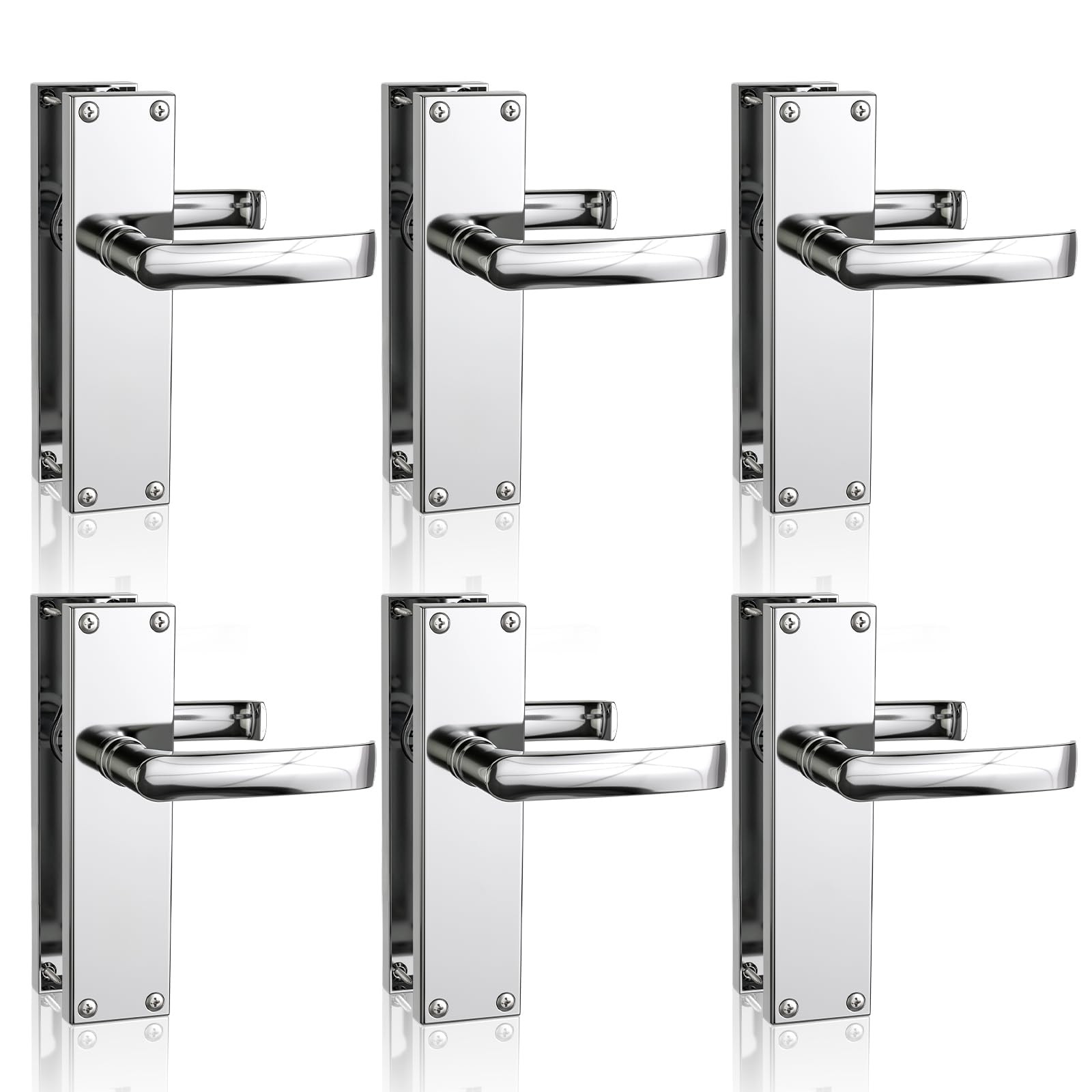 Bwintech 6 Pairs Lever Latch Flat Polished Chrome Door Handles,Classic Victorian Straight Design, Ideal for All Types of Wooden Doors,Internal Doors