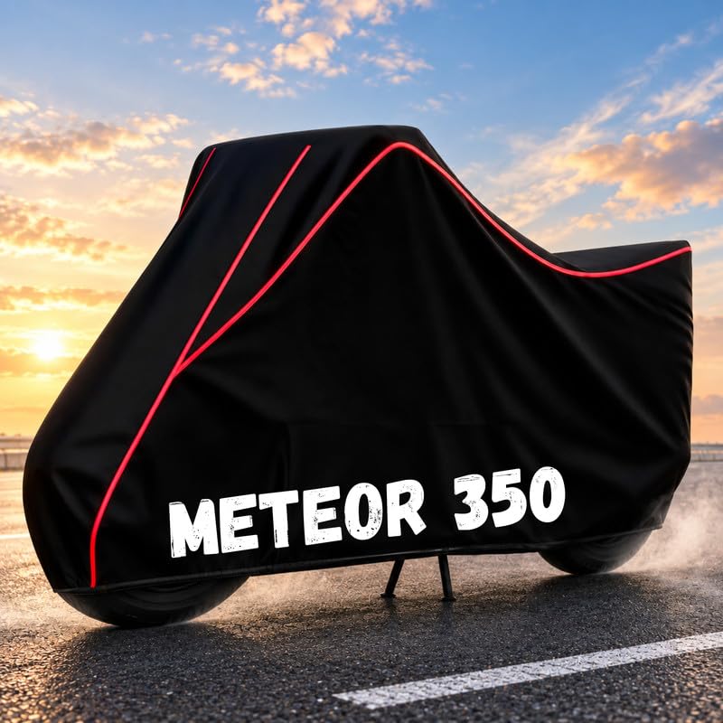 Image of Bike Body Cover for Meteor 350 - Heavy Duty Waterproof, Dustproof & Scratch Resistant Motorcycle Cover, Full Body Outdoor Cover with UV & Rain Protection, Red Aqua Piping