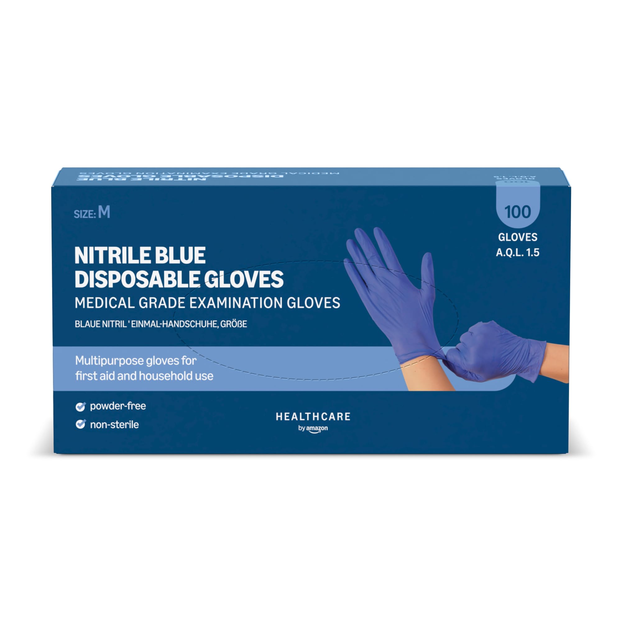 by Amazon Guanti Monouso in Nitrile Blu, Senza Polvere, Taglia M, Confezione da 100
