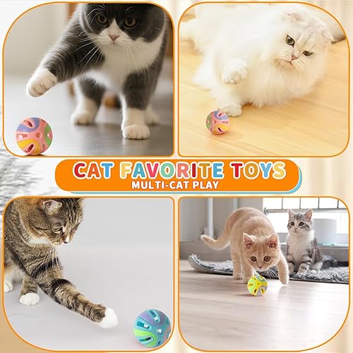 Miniatura 5 de Pelotas de juguete coloridas para gatos con campana, 6 unidades, diseño hueco interactivo, plástico, juguete de ejercicio de entrenamiento (colores