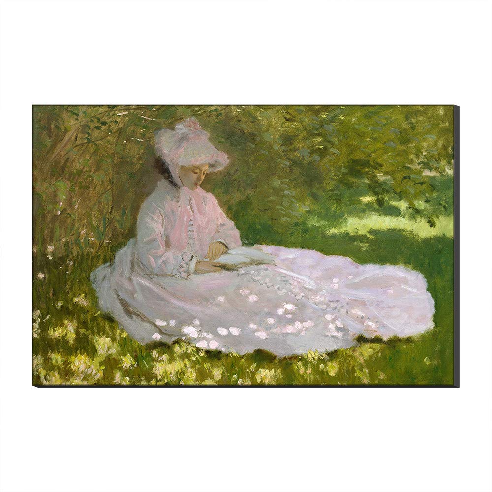 Femme sur Le Pré Monet toile décorative de salon grand format pour ambiance printanière douce