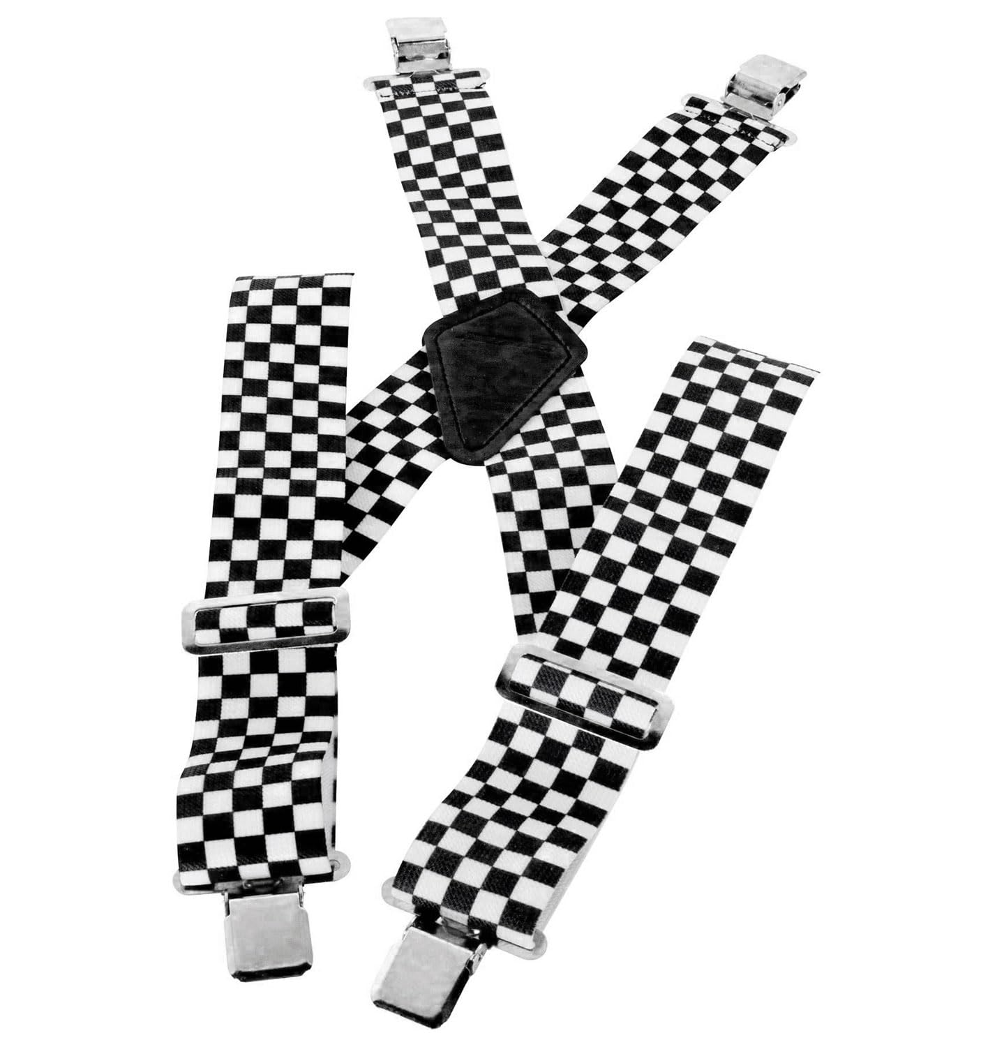 BIKE IT Motorcycle Rider Braces – Heavy Duty Extra Wide Elasticated Trouser Braces – Black & White Chequered Retro Scooter Mod SKA Style