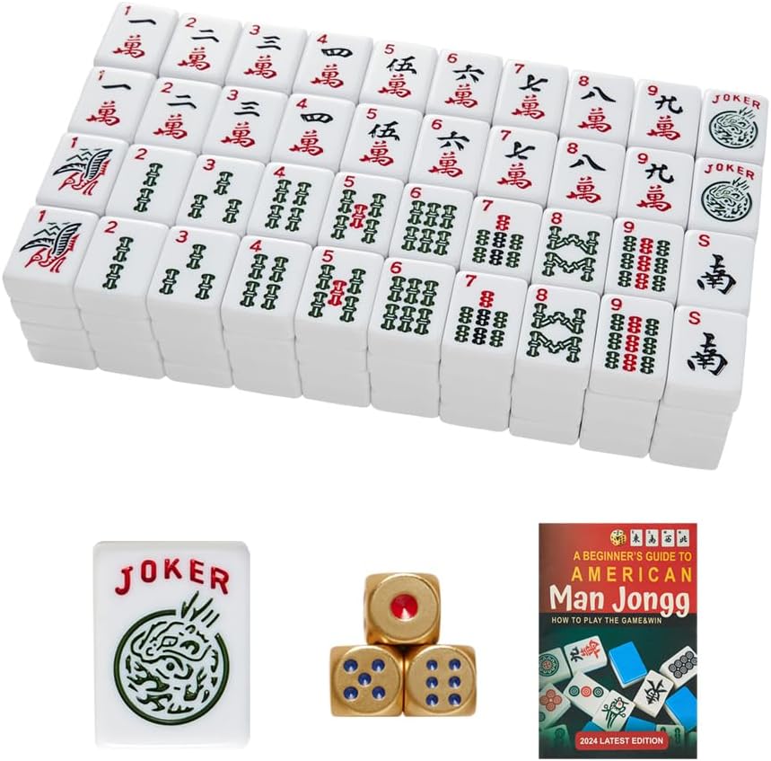 American Mahjong Tiles,166 Quality Ivory Tiles with 3 Golden Dices & Rules Instruction (Mahjong Tiles, Ivory)