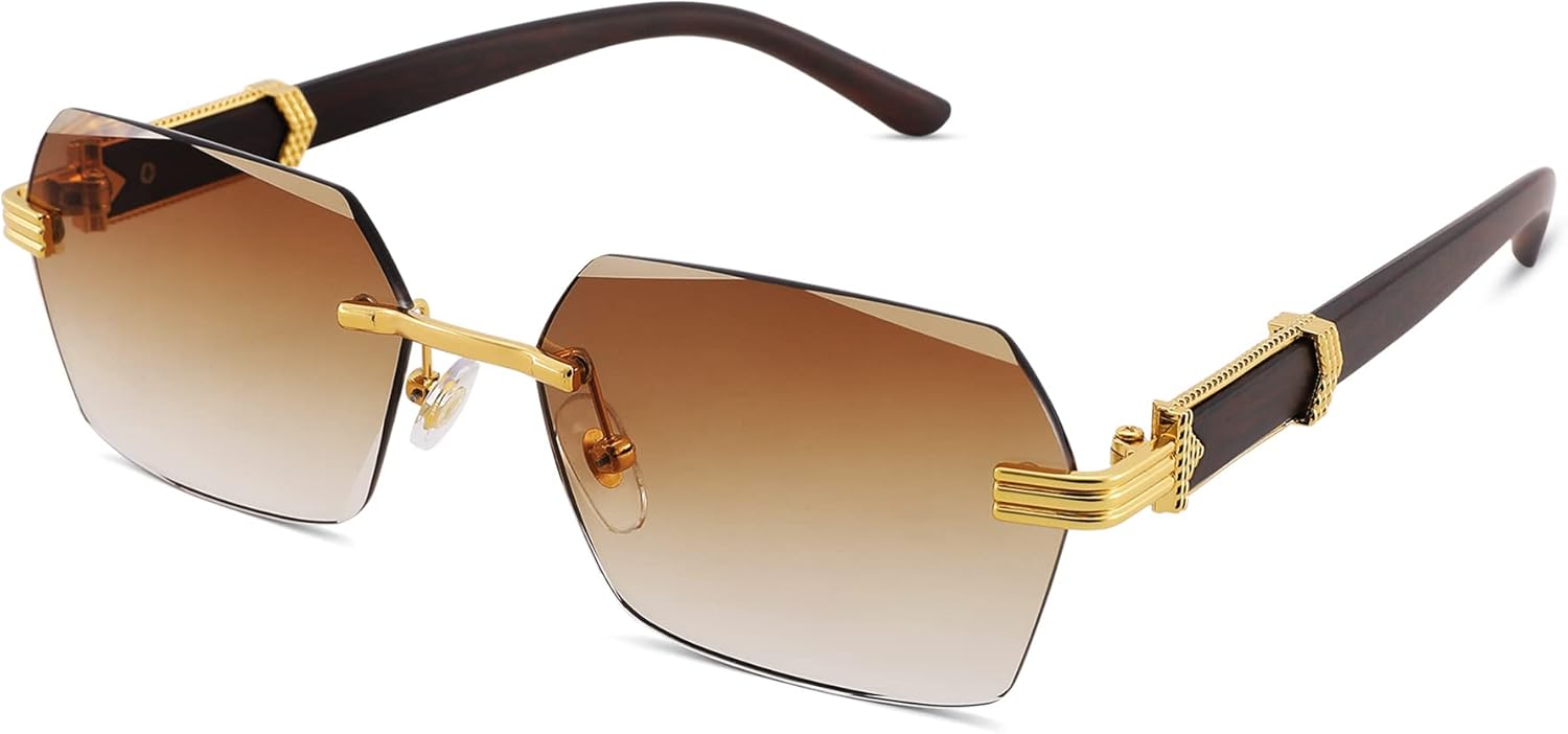 Hycredi Rimless Rectangle Sunglasses Men Women Retro Frameless Square Shade Y2k Sun Glasses Tinted Eyewear