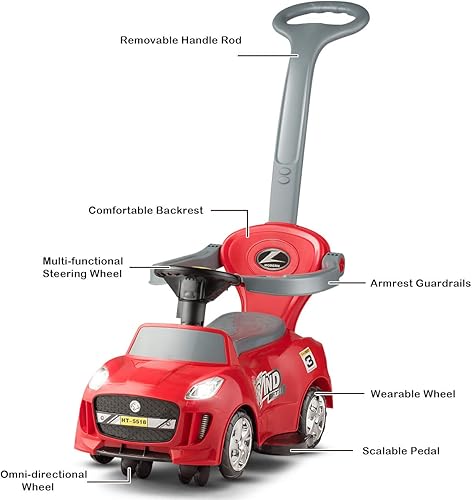 Miniatura 6 de Costzon Coche de empuje 3 en 1 cochecito deslizante para caminar con bocina música luz almacenamiento debajo del asiento mango parental barandillas
