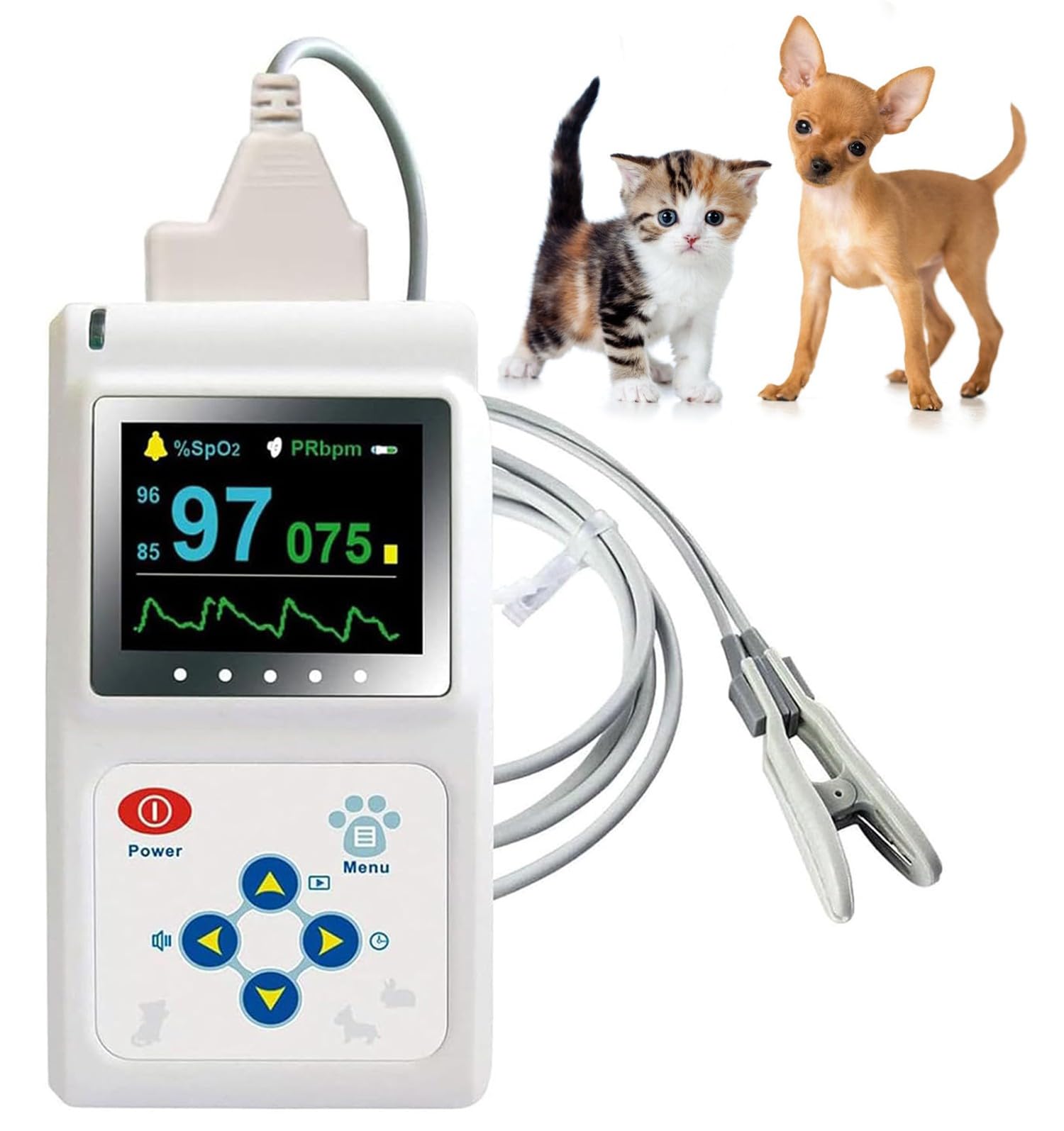 BLUEZY Tragbares Veterinär-Pulsfrequenzmessgerät, Veterinär-Pulsoximeter Mit Sonde Und USB-Kabel, Speicher- Und Wiedergabefunktion, Pulsfrequenzmessgerät Für Katzen/Hunde, Für Zuhause