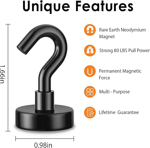 Miniatura 10 de Ganchos magnéticos resistentes, ganchos fuertes de 110 libras para colgar, imán con gancho para crucero, parrilla, refrigerador, paquete de 8