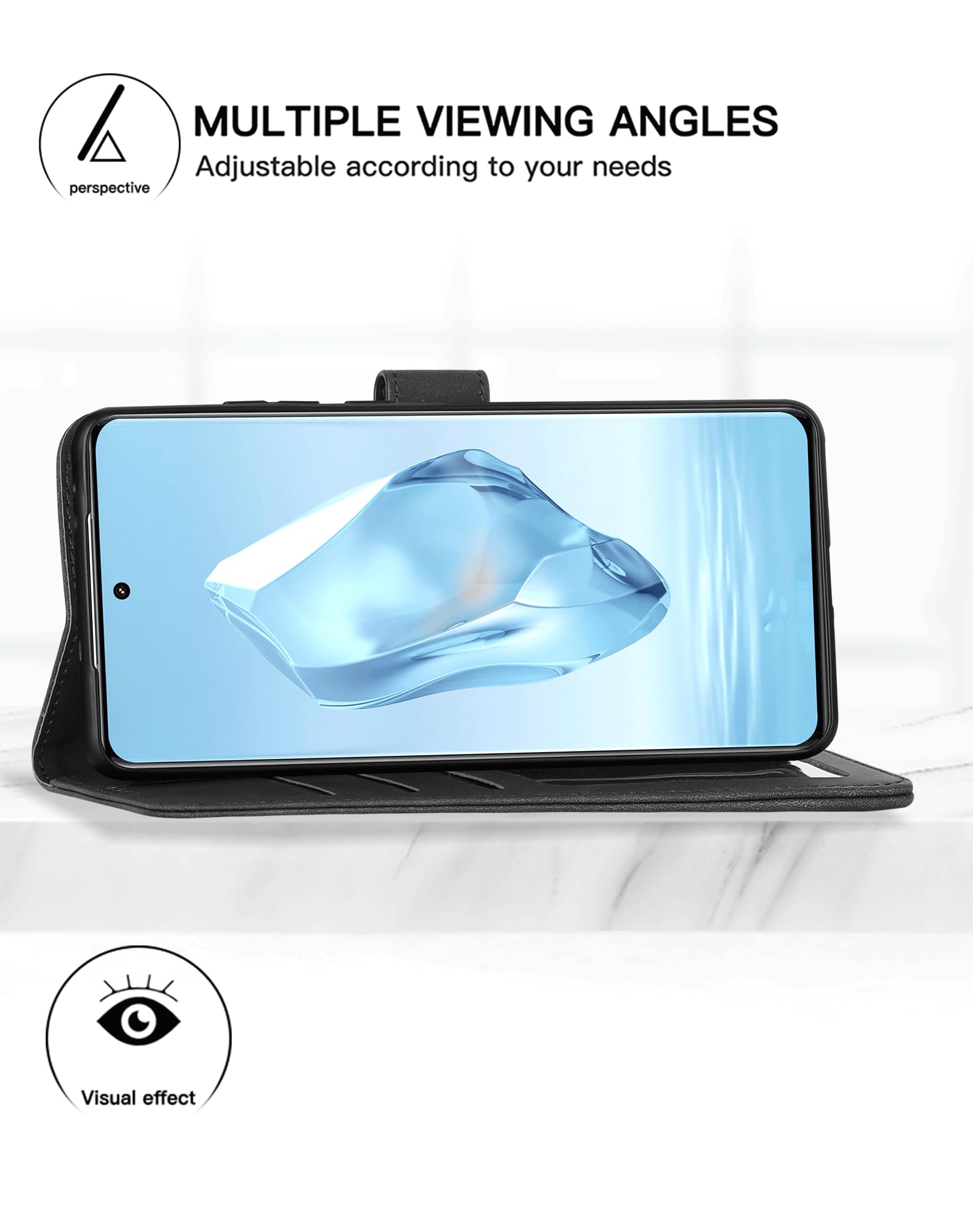 Eastcoo Flip Wallet Case for OnePlus 12R 5G, [3 Card Slots][Stand Function] PU Leather Shockproof Protective Case Cover for OnePlus 12R 5G 2024, Black