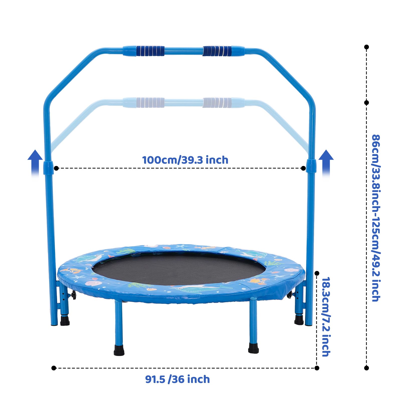 Mini Trampoline Enfant 91cm Pliable - Avec Poignée Réglable | Pour Intérieur Et Extérieur - 2 à 4 Ans