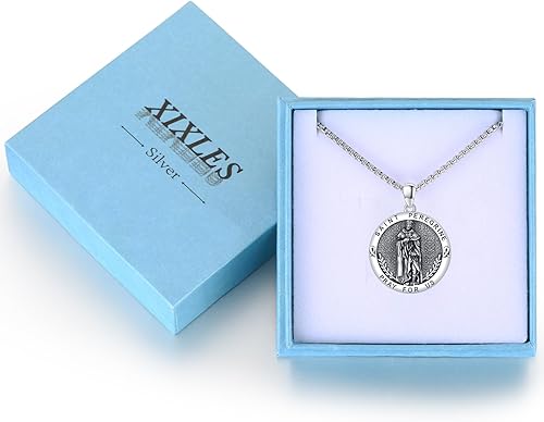 Vista 184 de Collar con colgante de plata de ley 925 con medalla de San Patrón, joyería religiosa para hombres y mujeres, con cadena de acero inoxidable 316L