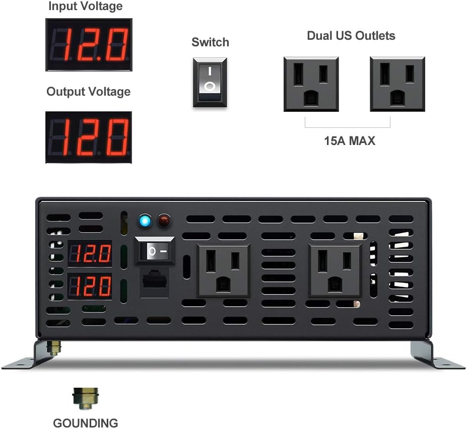 Best Cyber Monday 🔥 WZRELB 1500W 12VDC 120VAC Pure Sine Wave Power Inverter with 2 AC Outlets Wired Remote Control Car Inverter (RBP-150012WR)