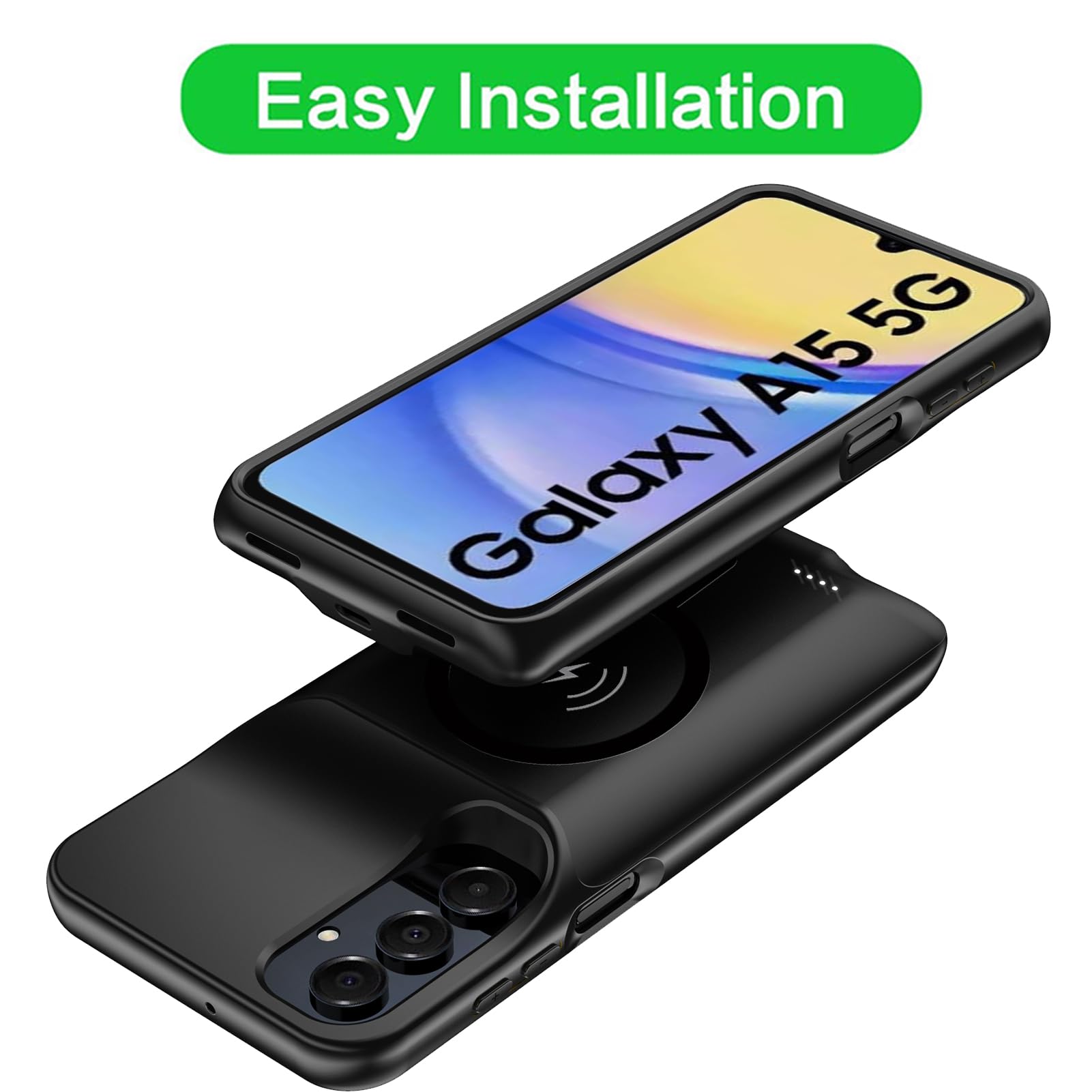 10.000 mAh Schutzhülle für Samsung Galaxy A15 (6,7 Zoll) Schutzhülle mit Akku, kabellos, intelligent, tragbar, Powercover, externer Akku, wiederaufladbares Ladegerät
