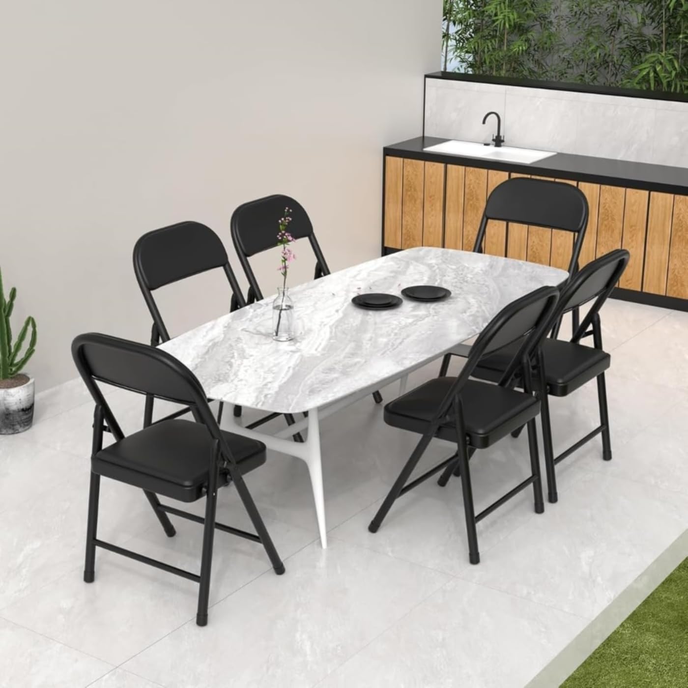 GrecoShop Set 6 Sedie Pieghevoli Salvaspazio con Imbottitura, Struttura in Metallo Robusta, Sedie per Ufficio Casa e Esterno, Portata 140 kg, Compatte e Resistenti