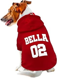 Atdesk Personalized Dog Hoodie, Fleece Dog Hooded Jersey, Custom Pet Warm Pullover Sweatshirt with Name & Number, ID Clothes for Chihuahua Pupppy Kitten(Large Red)