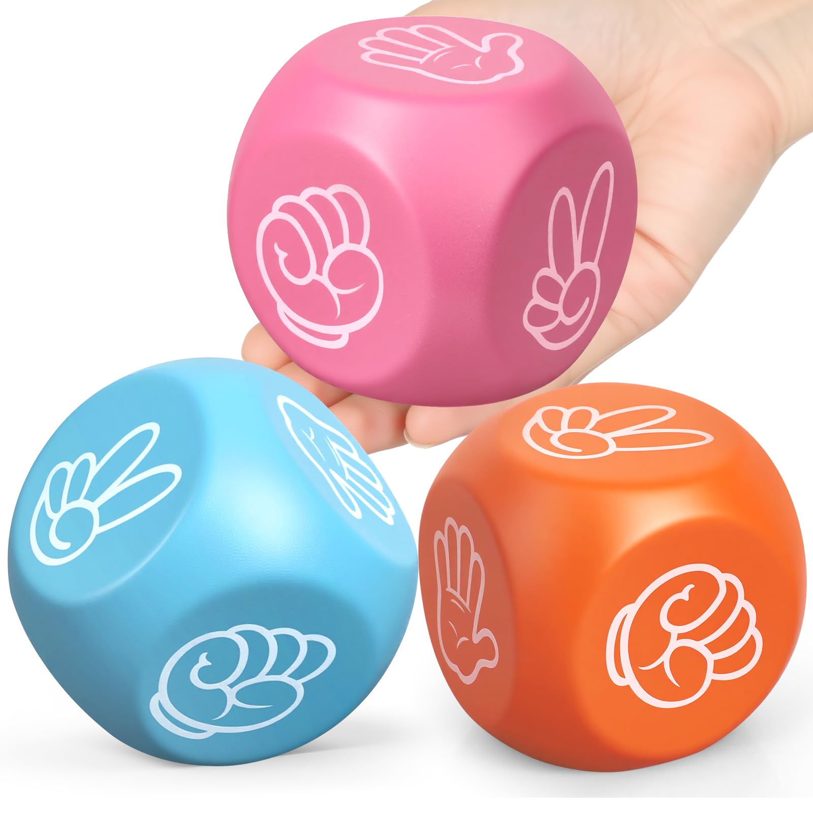 3 Pcs Soft Foam Dice for Adults Kids, Jumbo 6-Sided Squeeze Cube Toy for Stress Relief, Portable Soft Slow PU Dice for Finger-guessing Party Game