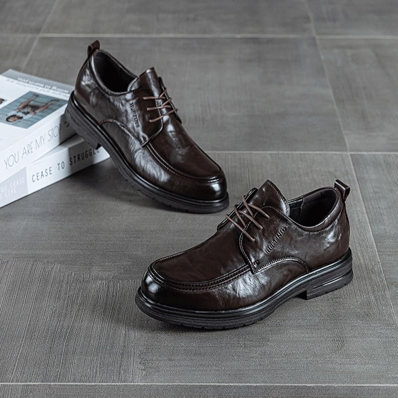 Men's Genuine Leather Lace Up Oxfords Comfortable Round Toe Flat Bottom Non-Slip Slip-On Driving Shoes for Driving Daily Work Office3