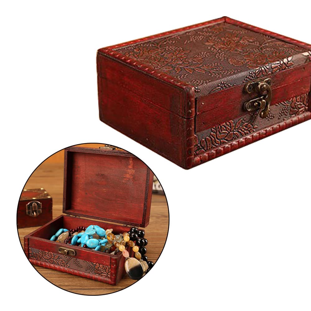 Zasvec Schatkist, kleine houten vintage kist met slot, 14,5 x 11,5 x 6,5 cm, retrostijl, 1 stuk, huisdecoratie, kaartencollectie, geschenken