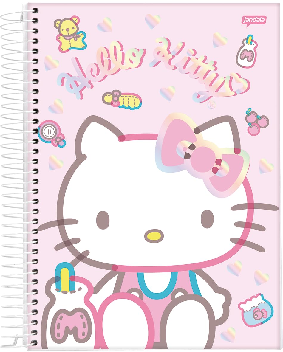 Caderno Espiral Univ CD 1 Matéria 80 Fls Hello Kitty Fundo Rosa FSC - Jandaia - 1 matéria - Fundo Rosa