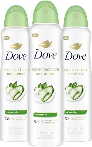 Dove Advanced Care Antiperspirant Deodorant Dry Spray Cool Essentials 3 Count Antiperspirant deodorant for helping your skin barrier repair after shaving With Pro Ceramide Technology 3.8 oz