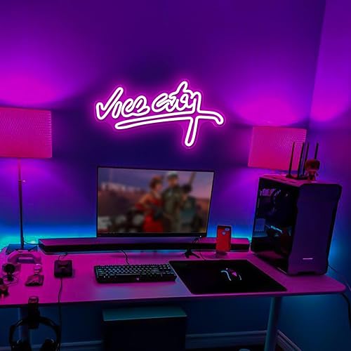 Miniatura 4 de Letrero de neón de Vice City para pared, letreros de luz rosa para sala de juegos, dormitorio, bar, fiesta, decoración de pared, letras de neón para