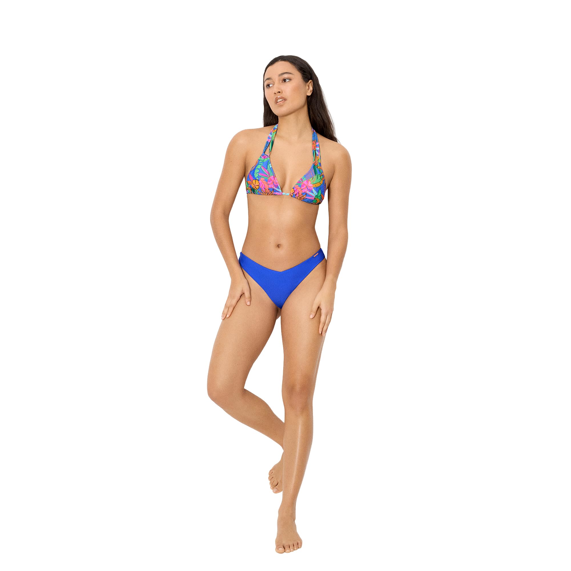 YSABEL MORA. Top Bikini Triángulo Estampado Tropical Copa B. Sin Aro con Relleno Extraíble Anudado Al Cuello Y A La Espalda Adaptable A Distintas Tallas Y Copas .Colección Palms.