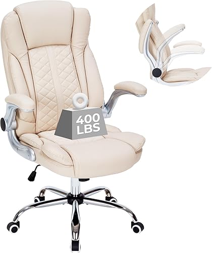 Silla de oficina ejecutiva de 400 libras con reposabrazos abatibles, silla de computadora grande y alta para personas pesadas, silla ergonómica